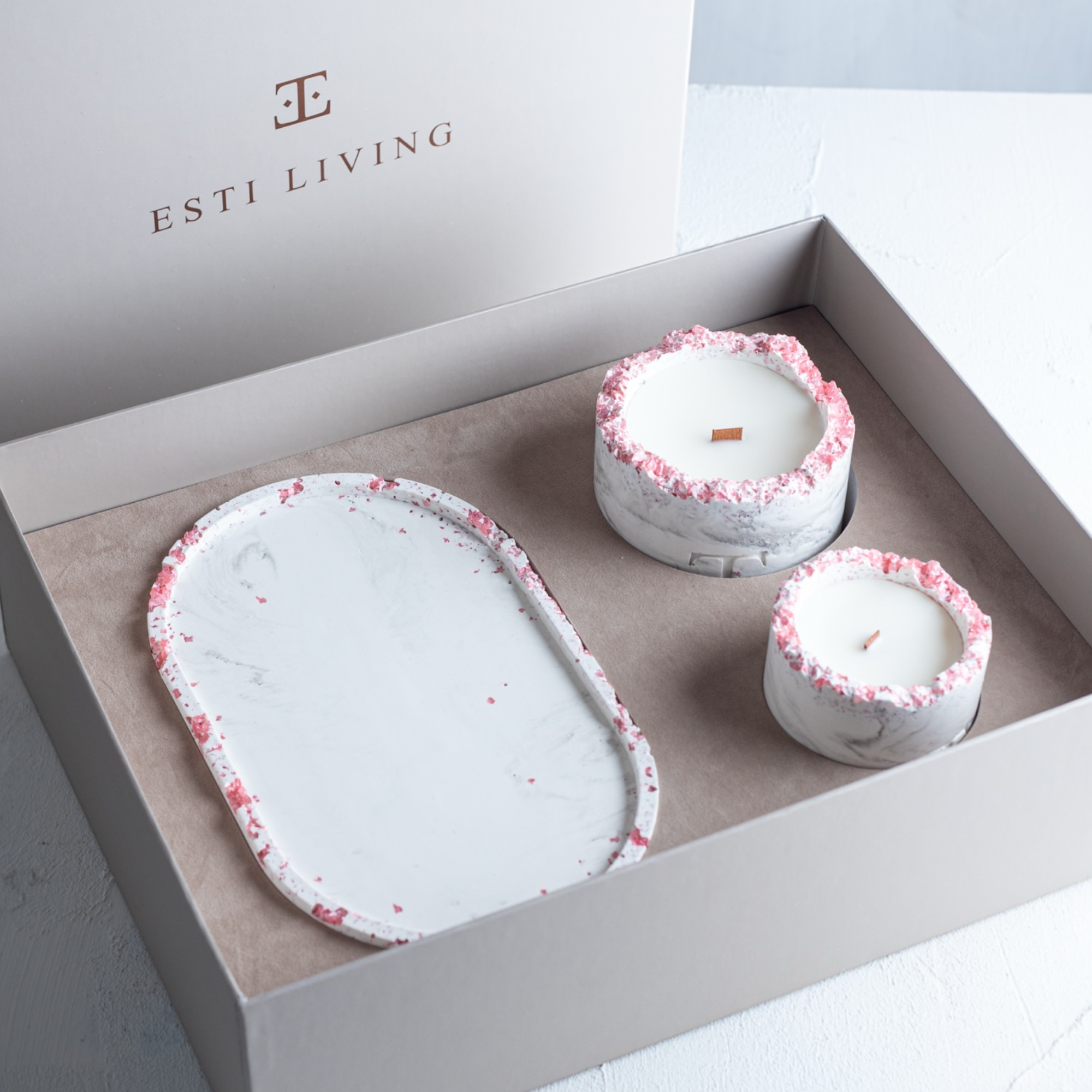 PINK Blush Taşlı - Mum Seti