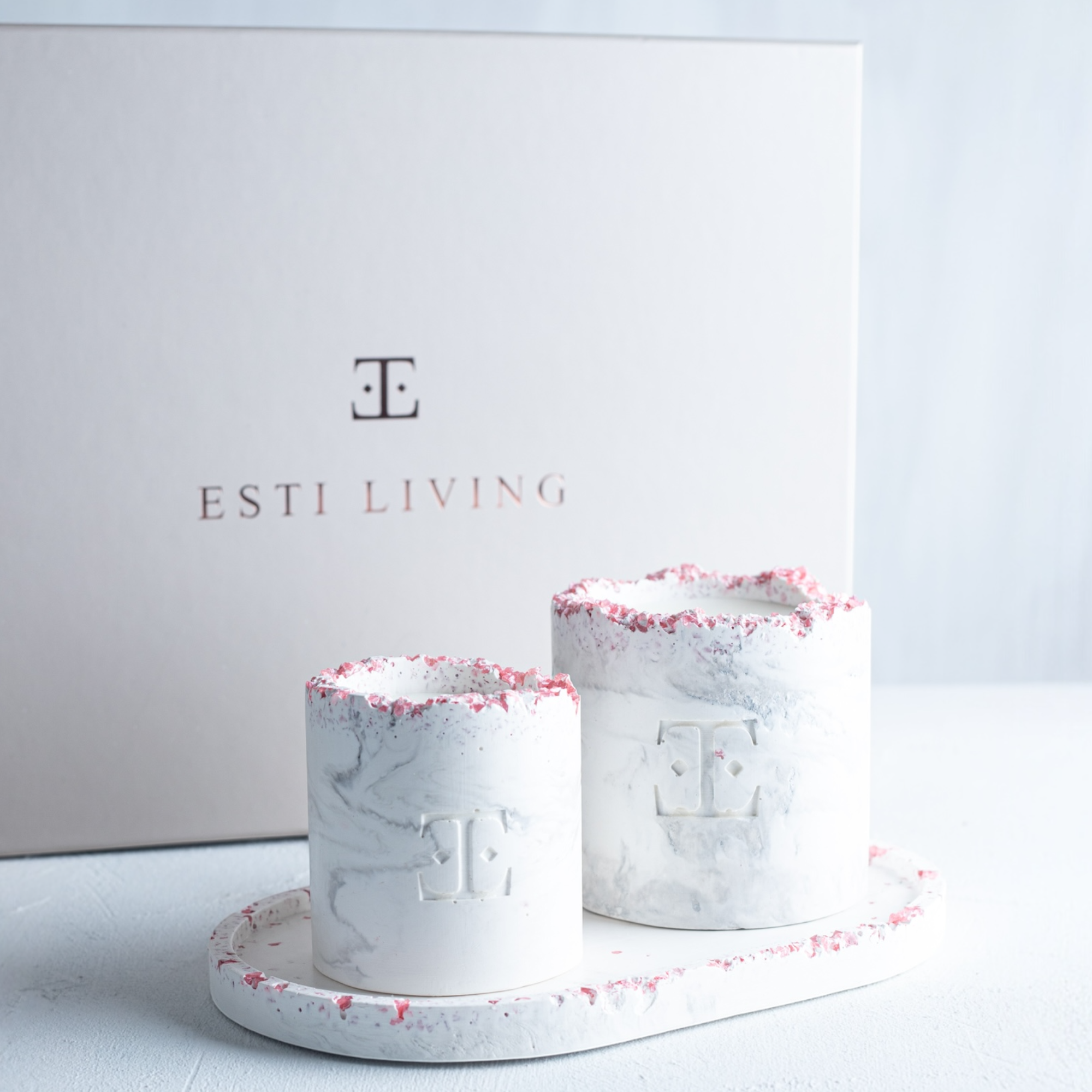 PINK Blush Taşlı - Mum Seti